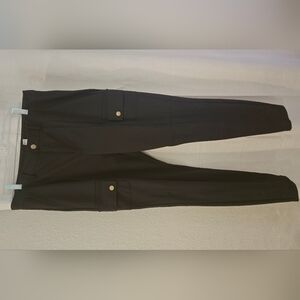 HALARA Black Pants with Gold Button Day Stretch High Waisted Zipper Pockets